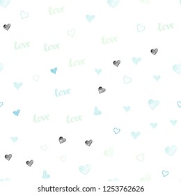 Light BLUE vector seamless cover with quote LOVE YOU, hearts. Romantic illustration with colorful phrase LOVE YOU, hearts. Design for textile, fabric, wallpapers.