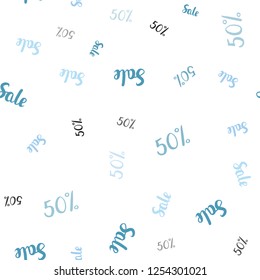 Light BLUE vector seamless cover with symbols of 50 % sales. Gradient illustration with discount signs on white backdrop. Pattern for ads, posters, banners of sales.