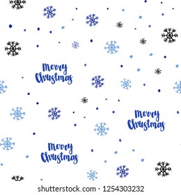 Light BLUE vector seamless cover with beautiful snowflakes. Shining colorful illustration with snow on abstract template. Template for business cards, websites.