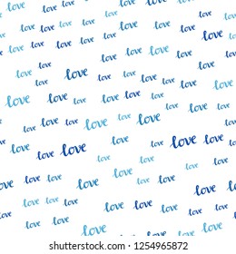 Light BLUE vector seamless cover with quote LOVE YOU. Decorative design in doodle style with text LOVE YOU. Design for textile, fabric, wallpapers.