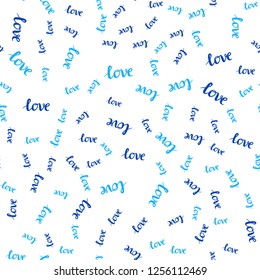 Light BLUE vector seamless cover with quote LOVE YOU. Decorative design in doodle style with text LOVE YOU. Pattern for design of fabric, wallpapers.