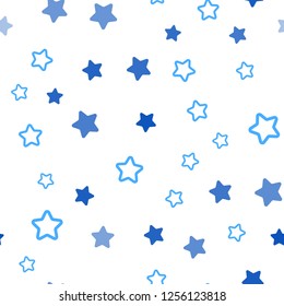Light BLUE vector seamless cover with small and big stars. Blurred decorative design in simple style with stars. Design for textile, fabric, wallpapers.
