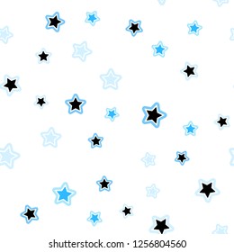 Light BLUE vector seamless cover with small and big stars. Stars on blurred abstract background with gradient. Pattern for trendy fabric, wallpapers.
