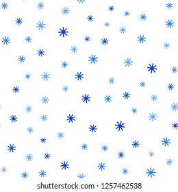 Light BLUE vector seamless cover with beautiful snowflakes. Shining colorful illustration with snow on abstract template. Design for textile, fabric, wallpapers.