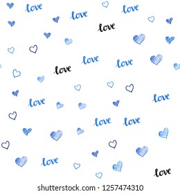 Light BLUE vector seamless cover with quote LOVE YOU, hearts. Colorful illustration with quote LOVE YOU, hearts. Design for wallpaper, fabric makers.