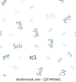 Light BLUE vector seamless cover with symbols of 70 % sales. Colorful set of  percentage signs in simple style. Template for season sales, shopping ads.