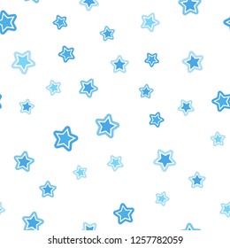 Light BLUE vector seamless cover with small and big stars. Stars on blurred abstract background with gradient. Pattern for design of fabric, wallpapers.