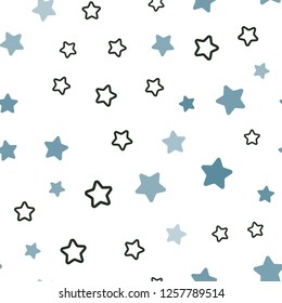 Light BLUE vector seamless cover with small and big stars. Glitter abstract illustration with colored stars. Template for business cards, websites.