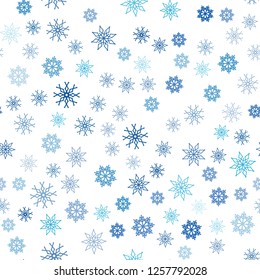 Light BLUE vector seamless cover with beautiful snowflakes. Shining colored illustration with snow in christmas style. Pattern for design of window blinds, curtains.