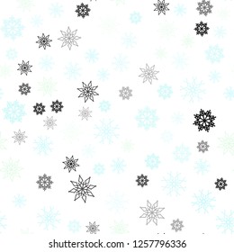 Light BLUE vector seamless cover with beautiful snowflakes. Glitter abstract illustration with crystals of ice. Pattern for design of window blinds, curtains.