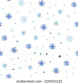 Light BLUE vector seamless cover with beautiful snowflakes. Shining colorful illustration with snow on abstract template. Design for textile, fabric, wallpapers.