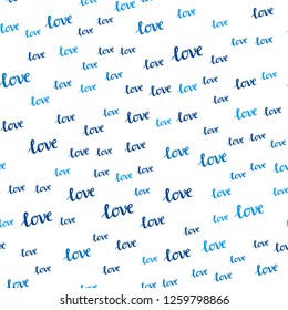 Light BLUE vector seamless cover with quote LOVE YOU. Illustration with phrase LOVE YOU for valentine's day. Design for textile, fabric, wallpapers.