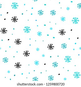 Light BLUE vector seamless cover with beautiful snowflakes. Shining colorful illustration with snow in christmas style. Pattern for design of window blinds, curtains.