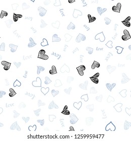 Light BLUE vector seamless cover with quote LOVE YOU, hearts. Design in doodle style with text LOVE YOU, hearts. Design for wallpaper, fabric makers.