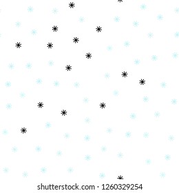 Light BLUE vector seamless cover with beautiful snowflakes. Shining colorful illustration with snow on abstract template. Template for business cards, websites.