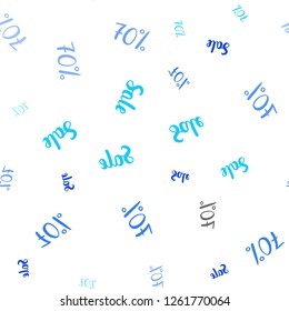 Light BLUE vector seamless cover with symbols of 70 % sales. Colorful set of  percentage signs in simple style. Backdrop for ads, leaflets of Black Friday.