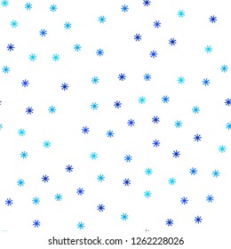 Light BLUE vector seamless cover with beautiful snowflakes. Glitter abstract illustration with crystals of ice. Design for textile, fabric, wallpapers.