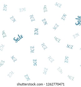 Light BLUE vector seamless cover with symbols of 30, 40, 50 % sales. Illustration with signs of sales on abstract template. Backdrop for mega promotions, discounts.
