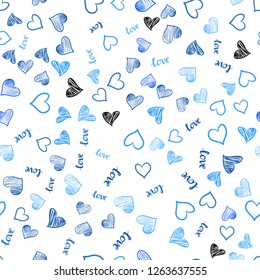 Light BLUE vector seamless cover with quote LOVE YOU, hearts. Romantic illustration with colorful phrase LOVE YOU, hearts. Design for wallpaper, fabric makers.