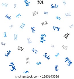 Light BLUE vector seamless cover with symbols of 30, 50, 70 % sales. Colorful set of  percentage signs in simple style. Design for business ads, commercials.