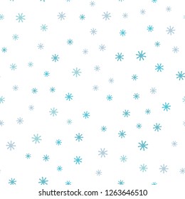 Light BLUE vector seamless cover with beautiful snowflakes. Colorful decorative design in xmas style with snow. Template for business cards, websites.