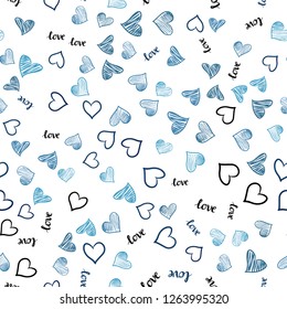Light BLUE vector seamless cover with quote LOVE YOU, hearts. Colorful gradient phrase LOVE YOU, hearts in abstract style. Design for wallpaper, fabric makers.