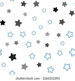 Light BLUE vector seamless cover with small and big stars. Glitter abstract illustration with colored stars. Pattern for trendy fabric, wallpapers.