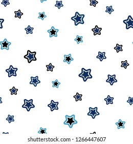 Light BLUE vector seamless cover with small and big stars. Modern geometrical abstract illustration with stars. Pattern for trendy fabric, wallpapers.