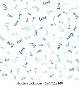 Light BLUE vector seamless cover with quote LOVE YOU. Decorative design in doodle style with text LOVE YOU. Template for business cards, websites.
