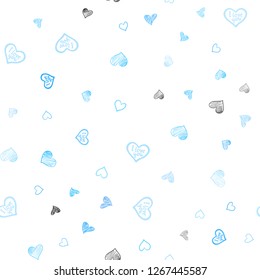 Light BLUE vector seamless cover with Shining hearts. Beautiful colored illustration with hearts in celebration style. Template for Valentine's greeting postcards.