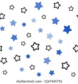 Light BLUE vector seamless cover with small and big stars. Decorative shining illustration with stars on abstract template. Texture for window blinds, curtains.