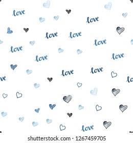 Light BLUE vector seamless cover with quote LOVE YOU, hearts. Colorful gradient phrase LOVE YOU, hearts in abstract style. Design for wallpaper, fabric makers.