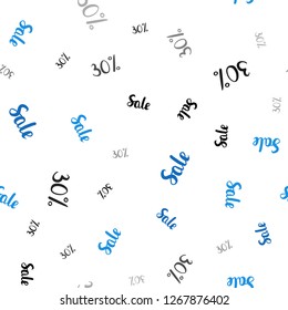 Light BLUE vector seamless cover with symbols of 30 % sales. Illustration with signs of sales on abstract template. Pattern for ads, posters, banners of sales.