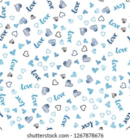 Light BLUE vector seamless cover with quote LOVE YOU, hearts. Colorful illustration with quote LOVE YOU, hearts. Design for wallpaper, fabric makers.