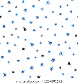 Light BLUE vector seamless cover with beautiful snowflakes. Colorful decorative design in xmas style with snow. Pattern for trendy fabric, wallpapers.