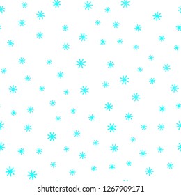 Light BLUE vector seamless cover with beautiful snowflakes. Shining colorful illustration with snow on abstract template. Design for textile, fabric, wallpapers.
