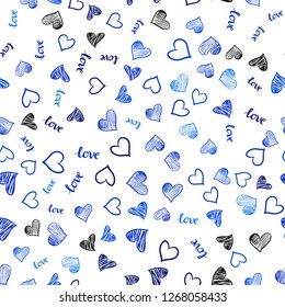 Light BLUE vector seamless cover with quote LOVE YOU, hearts. Romantic illustration with colorful phrase LOVE YOU, hearts. Design for wallpaper, fabric makers.