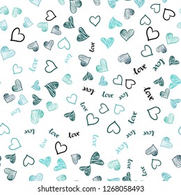 Light BLUE vector seamless cover with quote LOVE YOU, hearts. Colorful gradient phrase LOVE YOU, hearts in abstract style. Texture for window blinds, curtains.
