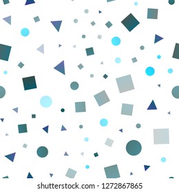 Light BLUE vector seamless cover in polygonal style with circles. Decorative design in abstract style with lines, dots, cubes. Pattern for trendy fabric, wallpapers.