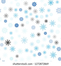 Light BLUE vector seamless cover with beautiful snowflakes. Decorative shining illustration with snow on abstract template. Template for business cards, websites.