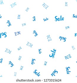 Light BLUE vector seamless cover with symbols of 30, 50, 70 % sales. Colorful set of  percentage signs in simple style. Backdrop for mega promotions, discounts.