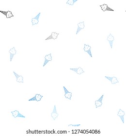 Light BLUE vector seamless cover with sundae ice-cream. Set of abstract ice-cream cones with colorful gradient. Pattern for ad, booklets, leaflets of restaurants.