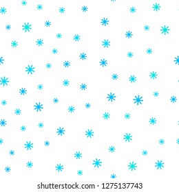 Light BLUE vector seamless cover with beautiful snowflakes. Colorful decorative design in xmas style with snow. Pattern for design of fabric, wallpapers.