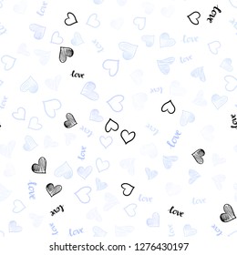 Light BLUE vector seamless cover with quote LOVE YOU, hearts. Romantic illustration with colorful phrase LOVE YOU, hearts. Design for wallpaper, fabric makers.