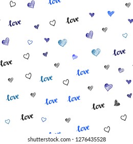 Light BLUE vector seamless cover with quote LOVE YOU, hearts. Colorful illustration with quote LOVE YOU, hearts. Design for wallpaper, fabric makers.