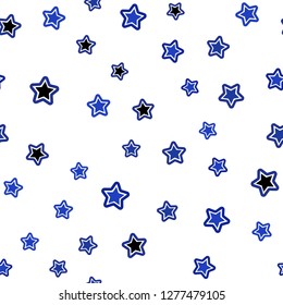 Light BLUE vector seamless cover with small and big stars. Glitter abstract illustration with colored stars. Design for textile, fabric, wallpapers.