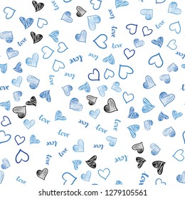Light BLUE vector seamless cover with quote LOVE YOU, hearts. Colorful illustration with quote LOVE YOU, hearts. Design for textile, fabric, wallpapers.