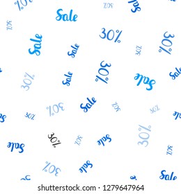 Light BLUE vector seamless cover with symbols of 30% sales. Gradient illustration with discount signs on white backdrop. Pattern for ads, posters, banners of sales.