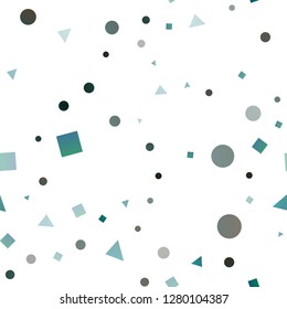 Light BLUE vector seamless cover in polygonal style with circles. Decorative design in abstract style with lines, dots, cubes. Pattern for trendy fabric, wallpapers.