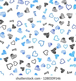 Light BLUE vector seamless cover with quote LOVE YOU, hearts. Romantic illustration with colorful phrase LOVE YOU, hearts. Pattern for design of fabric, wallpapers.